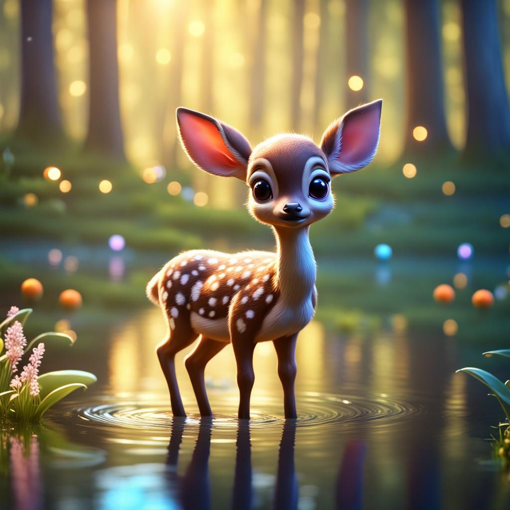 Adorable Baby Fawn in Magical Forest: 3D Digital Art