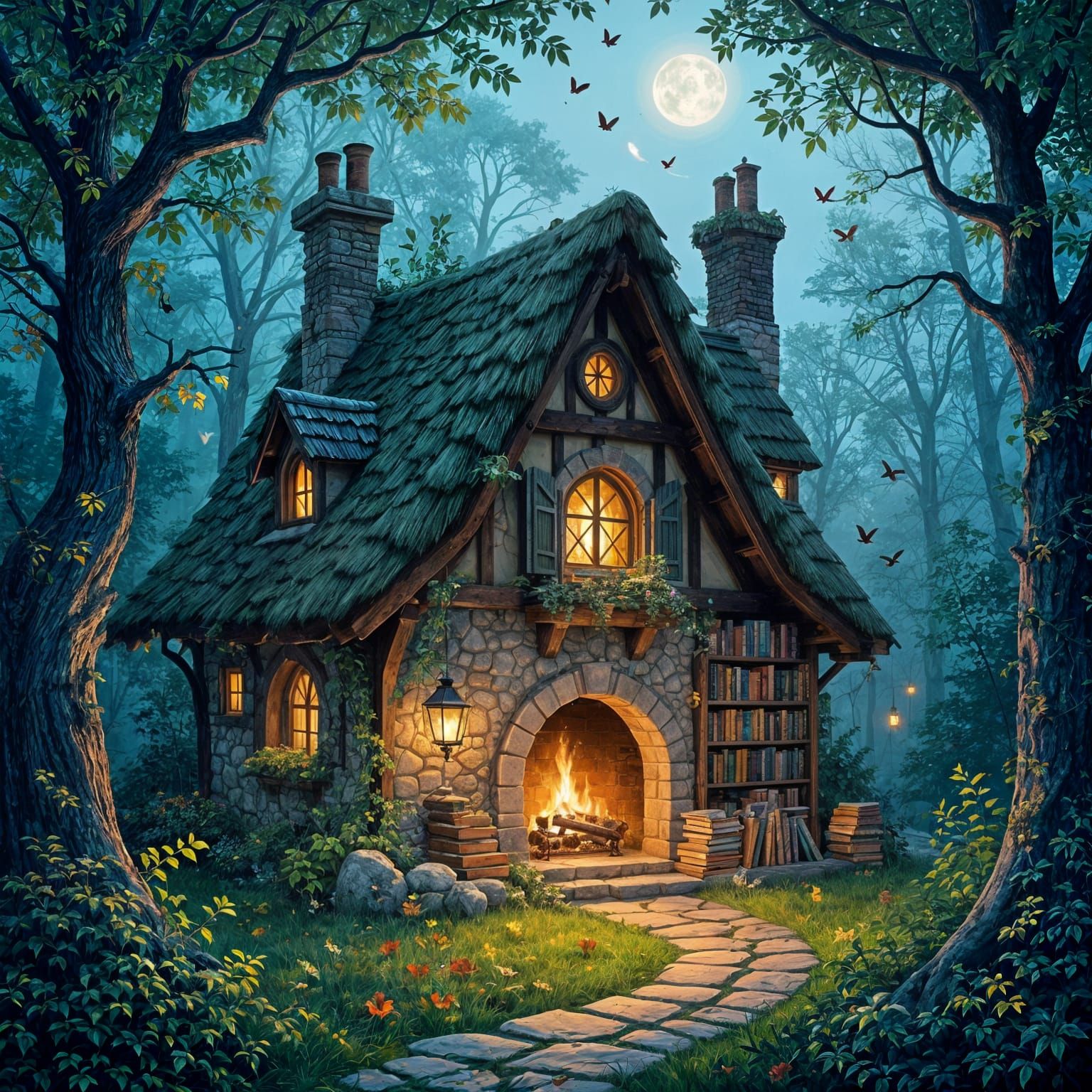Enchanted Forest Cottage with Mystical Artifacts