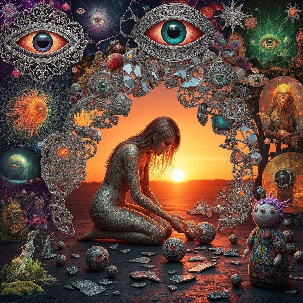 Surreal Fragmented Sculpture of Woman at Sunset