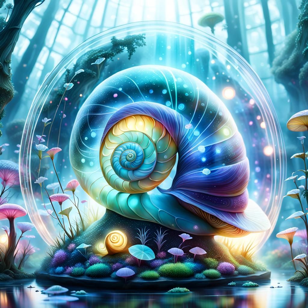 Dreamlike Fairyland Inside Iridescent Snail Shell