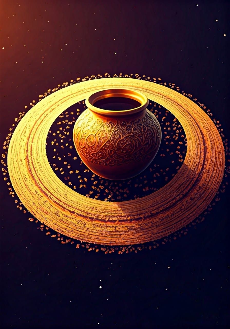 Honey Pot Saturn with Iridescent Bees in Space