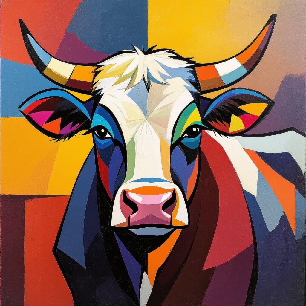 Vibrant Abstract Cow in Bold Brushstrokes