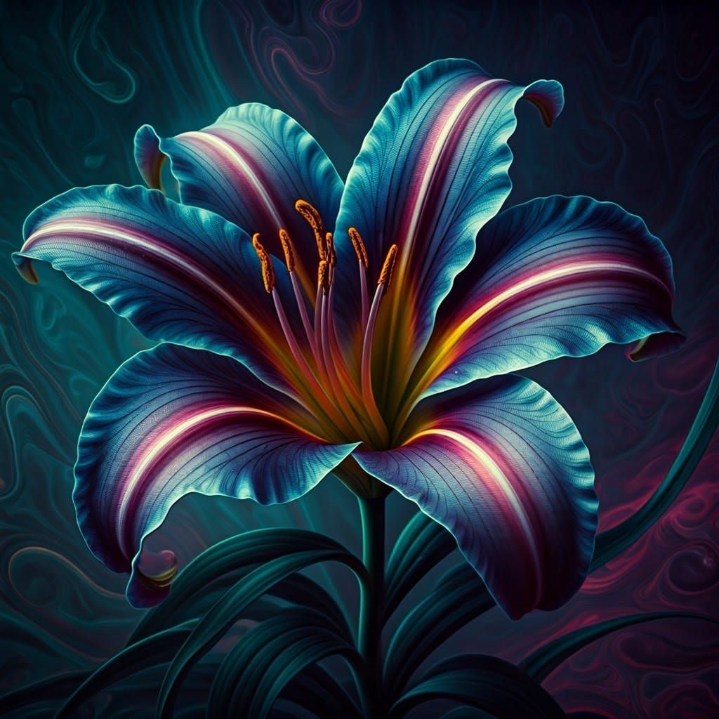 Surreal Fantasy Blooming Lily in 'Dragon Tears' Style with D...