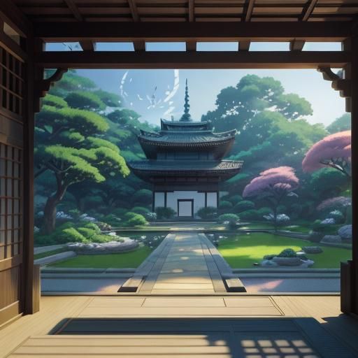 Bird in Zen Garden: Studio Ghibli Anime Visual