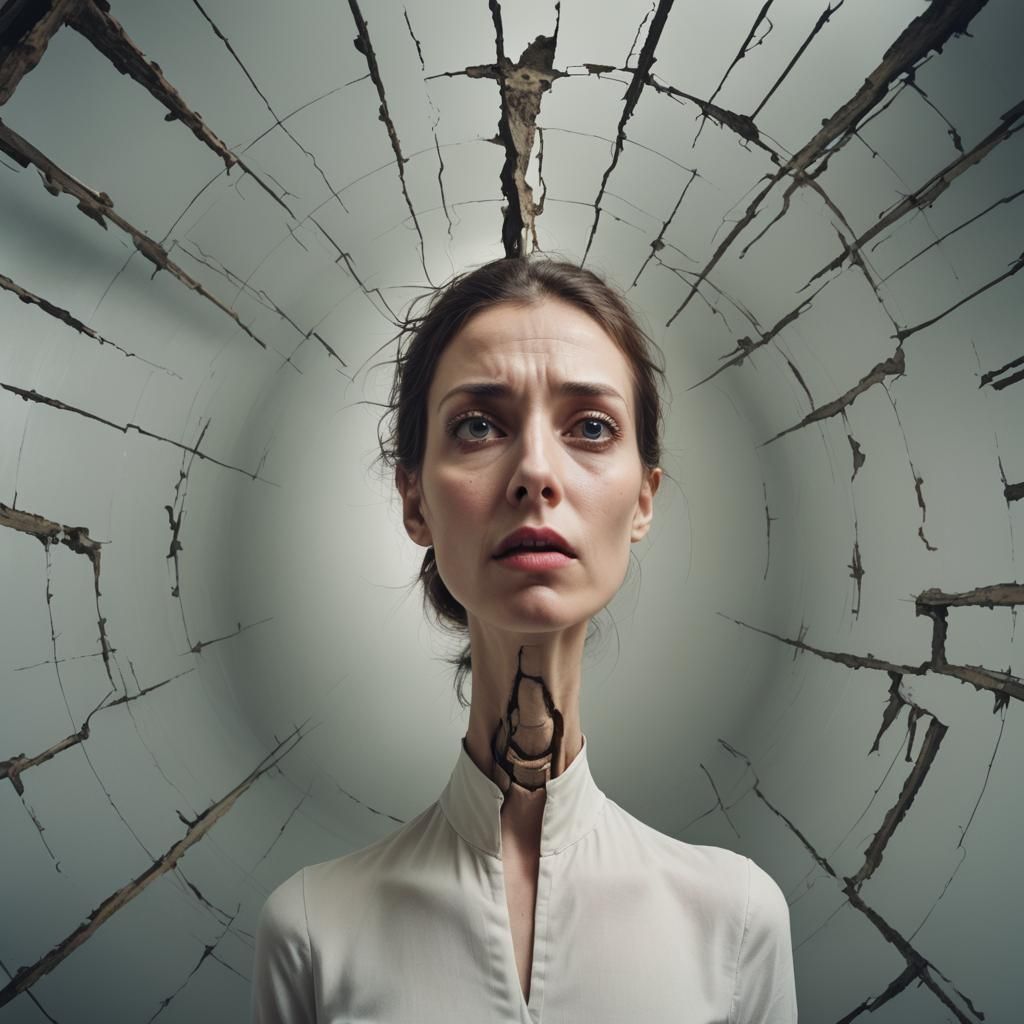 Surreal Woman Peering into Anxious Mind