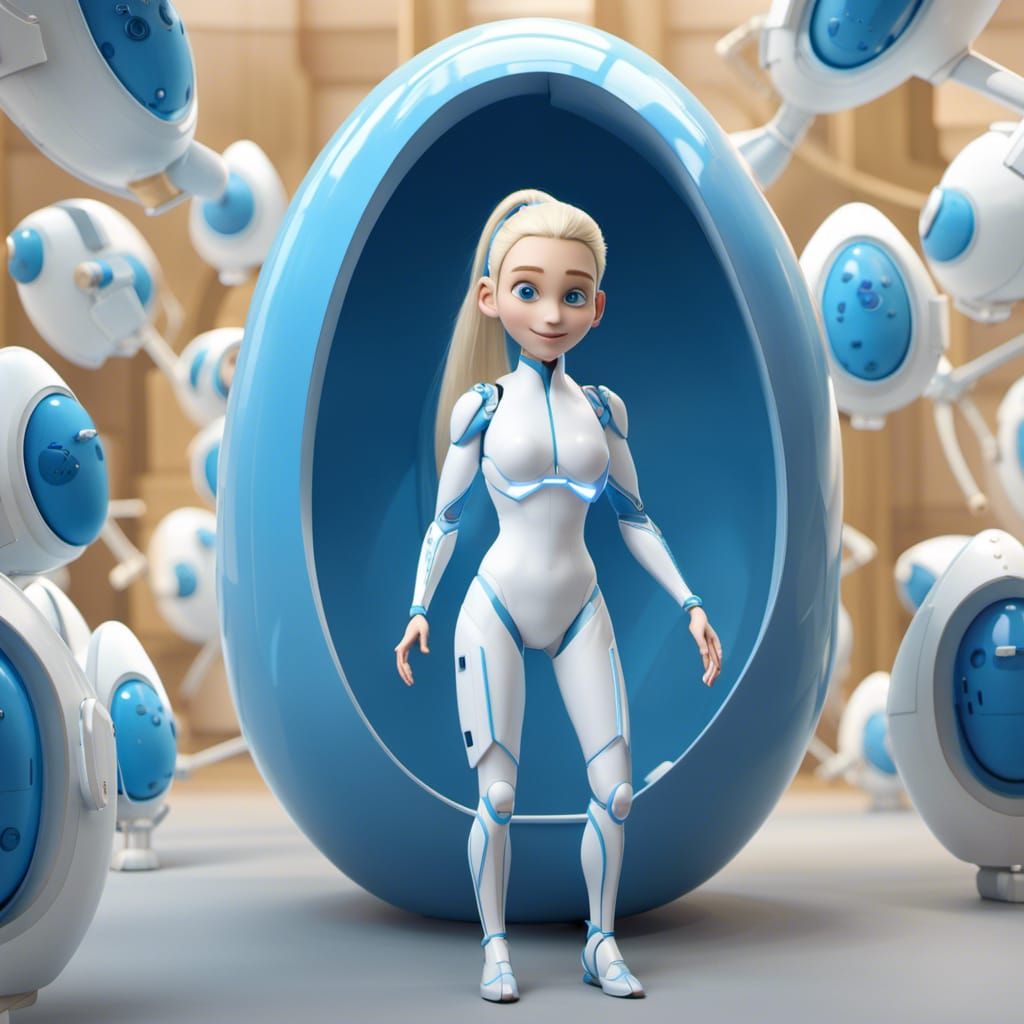Cloning Pod with Hybrid Android Woman: 3D Digital Art