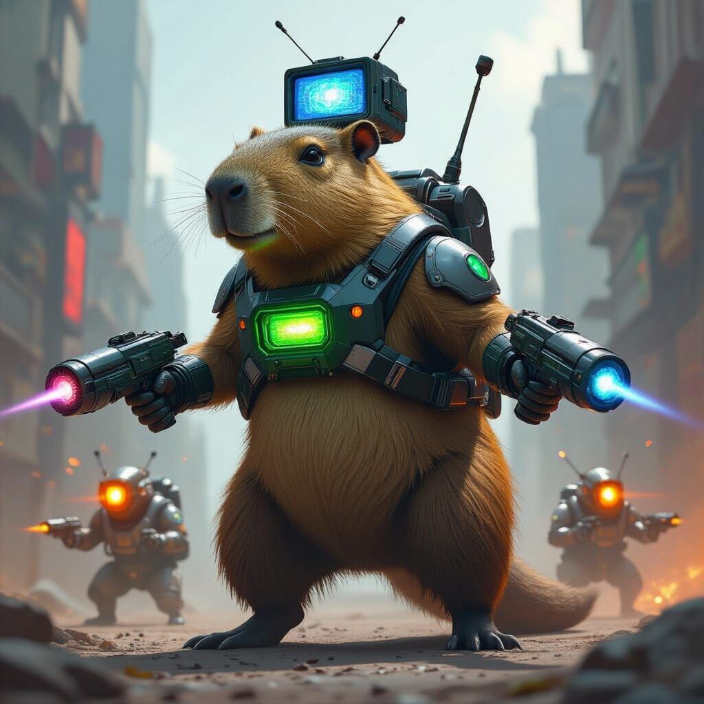 Colossal Capybaras Battle in Detailed Matte Painting