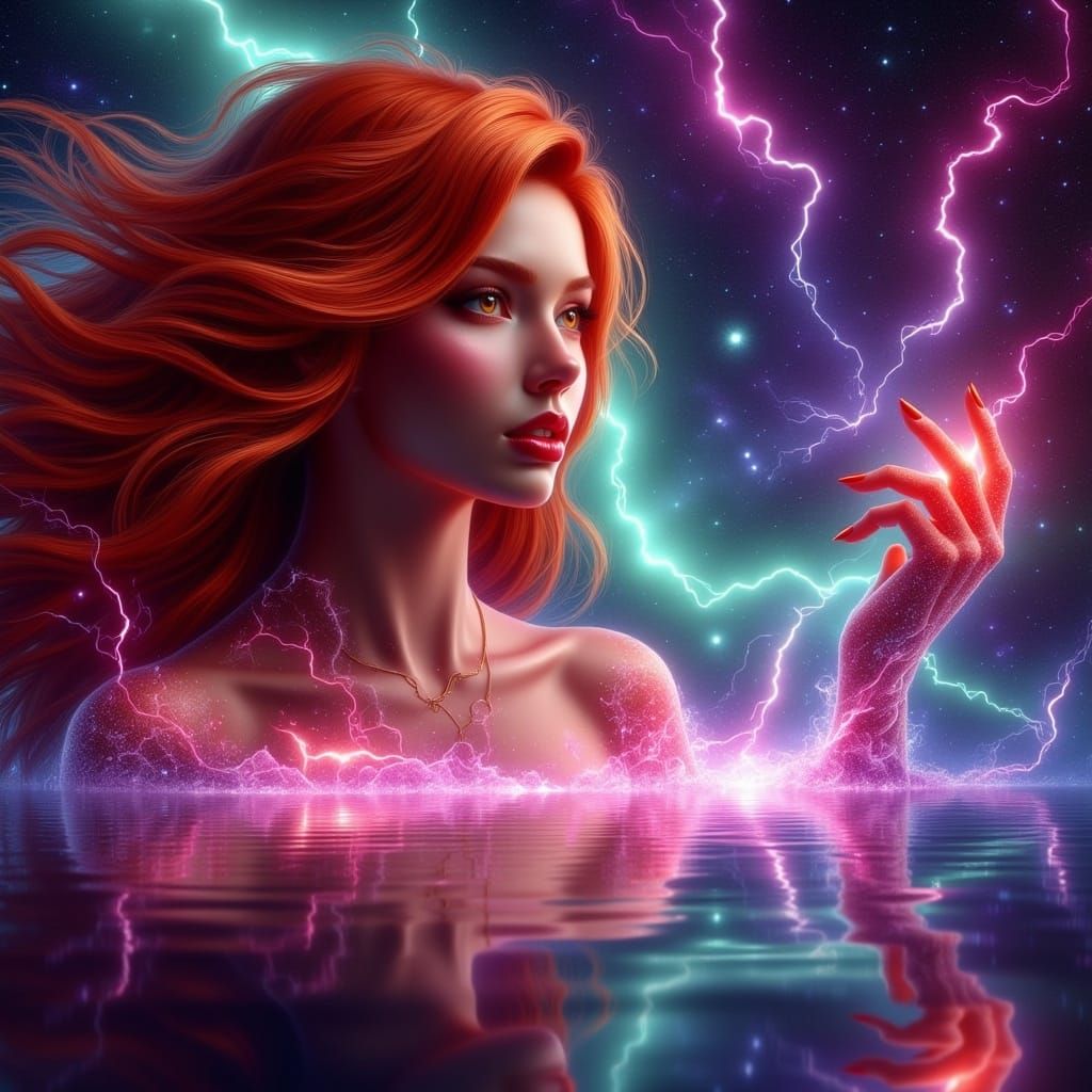 Galactic Reflection: Woman and Cosmic Lake