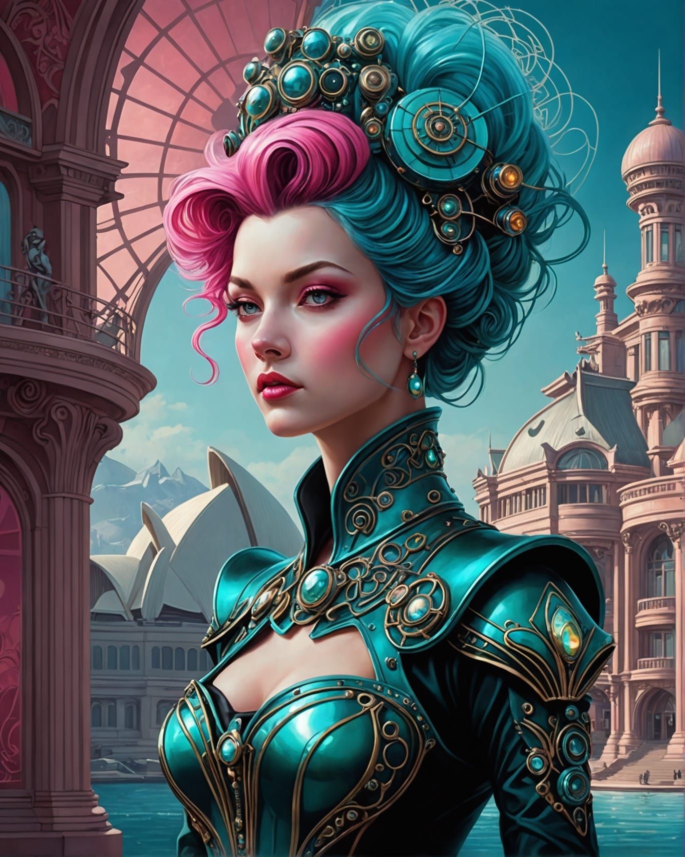 Radiant Steampunk Queen with Vivid Colors