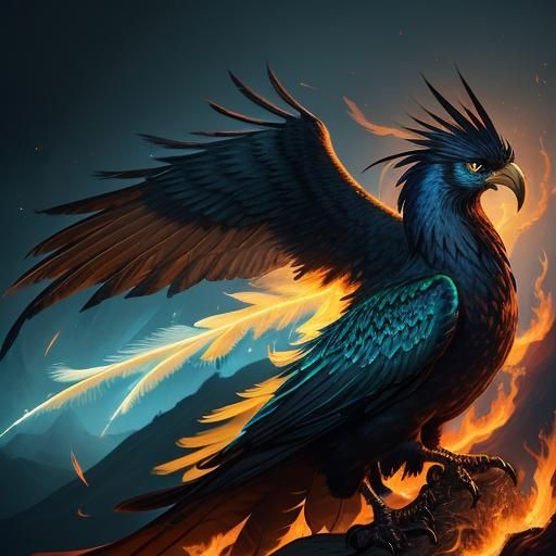 Phoenix Spreads Wings in Volcanic Landscape