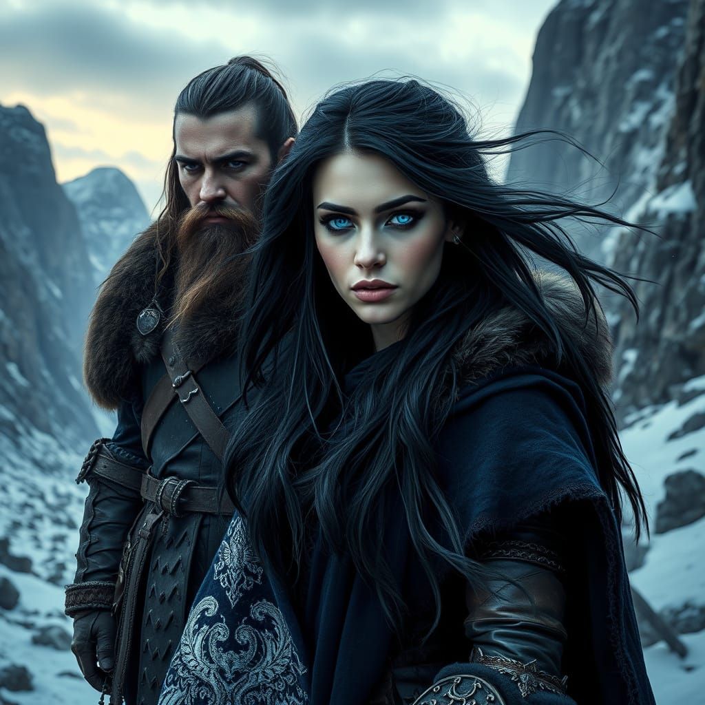 Fantasy Viking Woman in Snowy Landscape