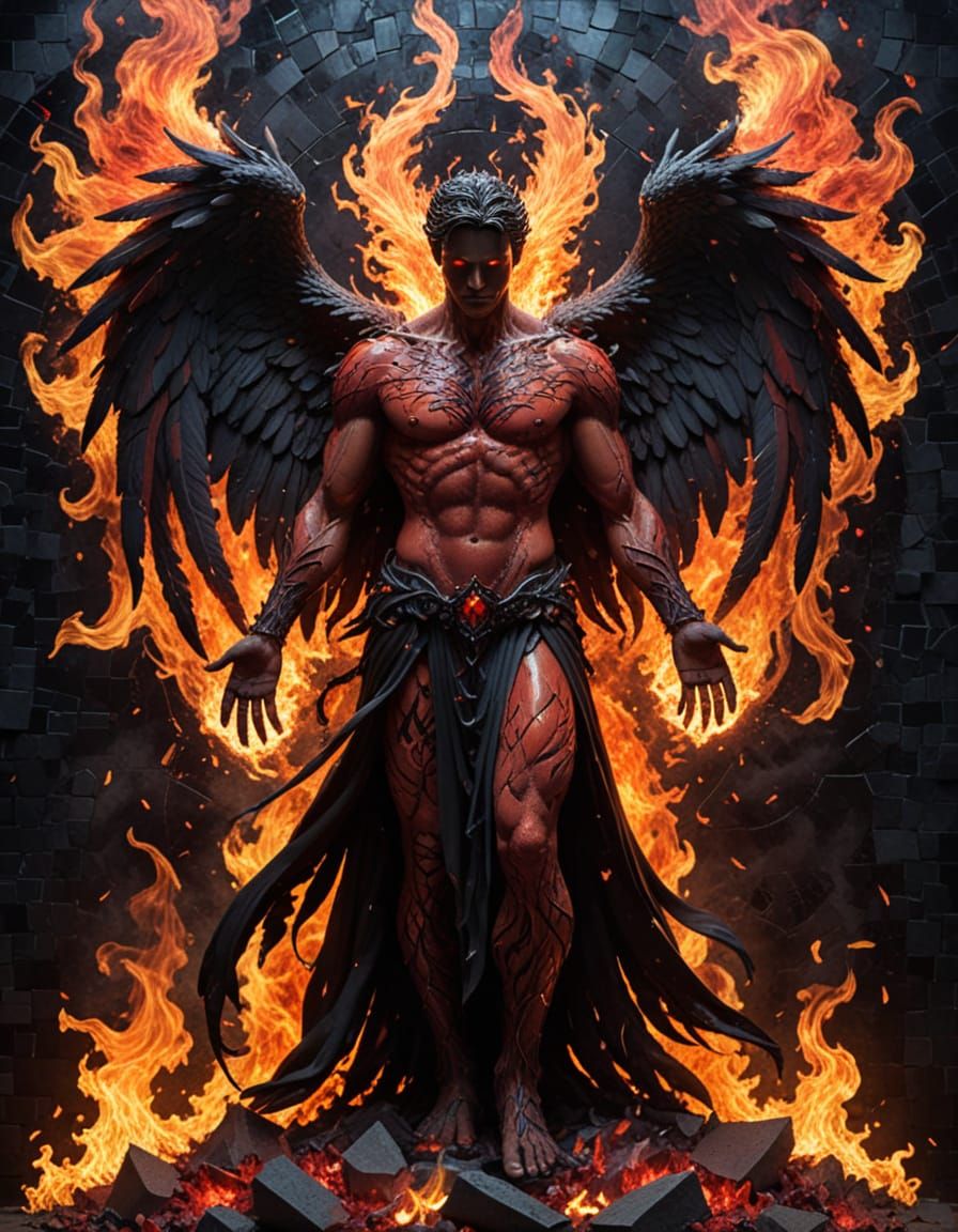 Epic Fallen Angel in Darkened Flames