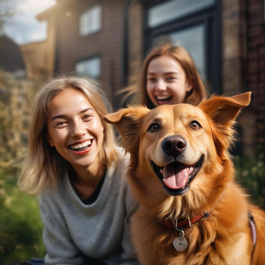 Whimsical Portrait of Person Photobombed by Dog as Oil Paint...