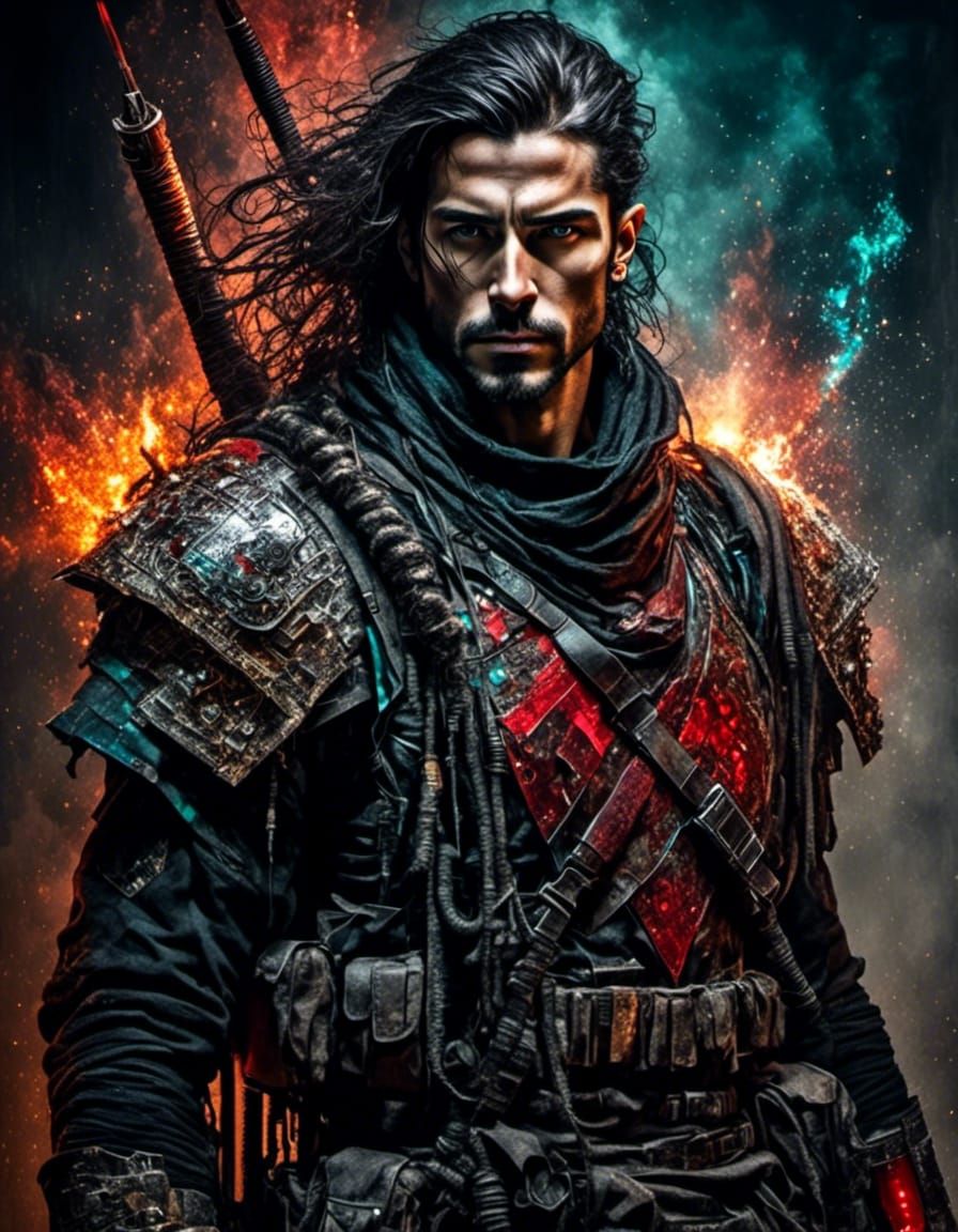 Detailed Warrior Commander in Trash Punk Style