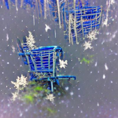 Snowy Shopping Cart in Mystic Winter Forest