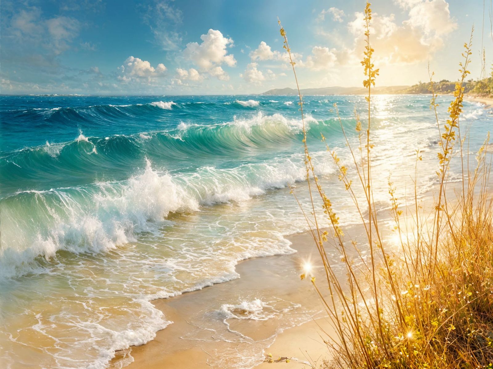 Radiant Turquoise Sea Shore Landscape
