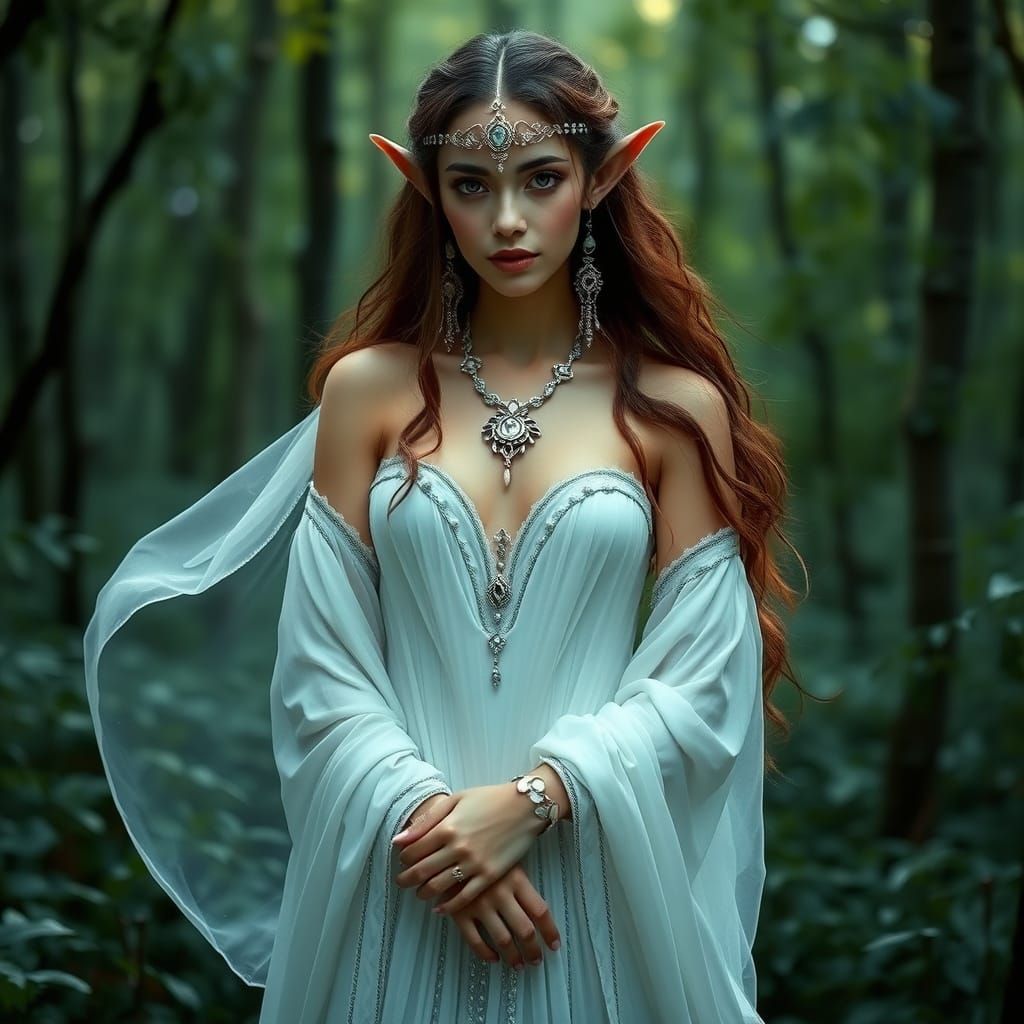 Ethereal Elven Lady in Lush Forest