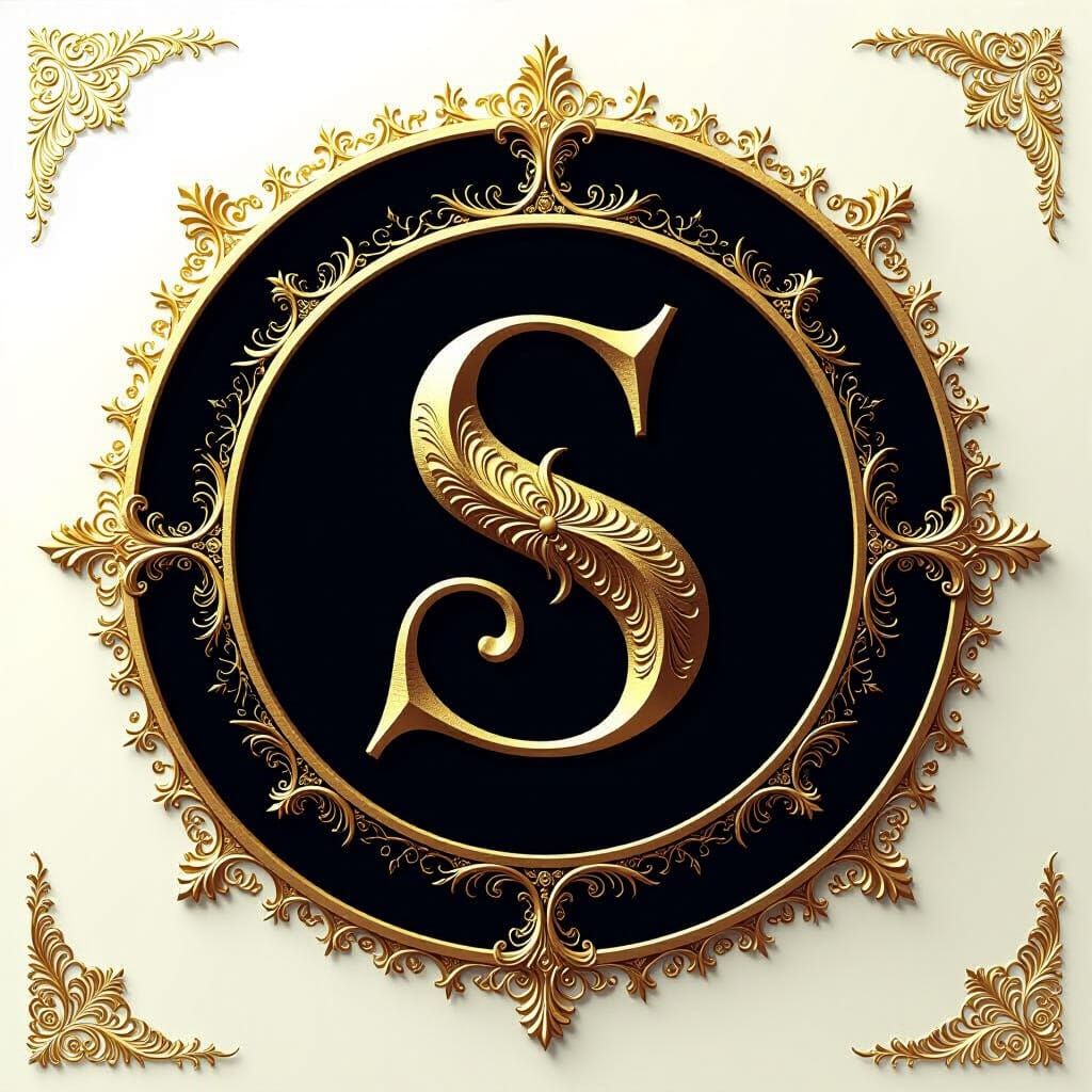 Golden Gothic Letter S on Black Velvet