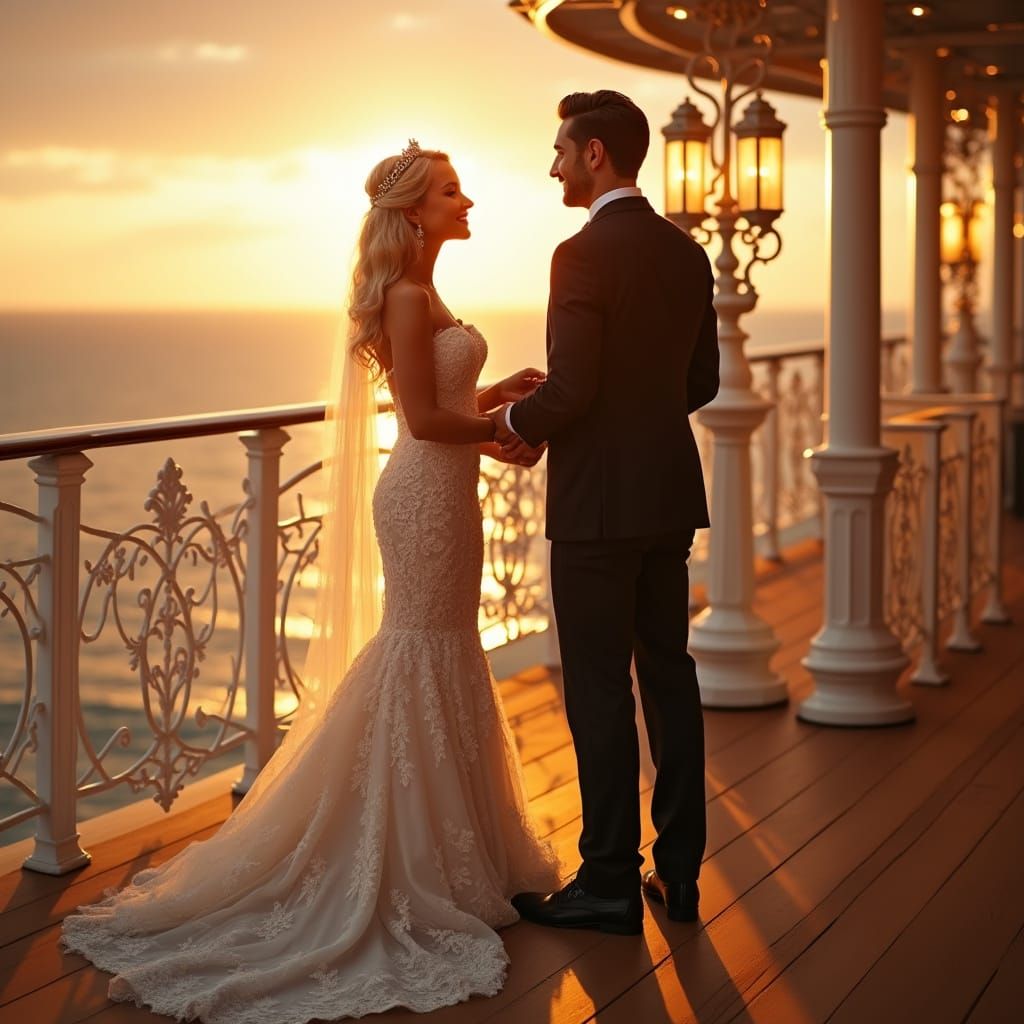Regal Wedding at Sunset on a Majestic Cruise Ship