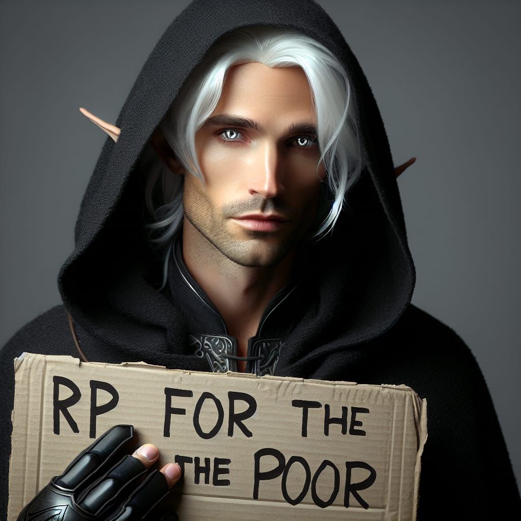 Silver-Eyed Elf in Hooded Robe Asks for Help