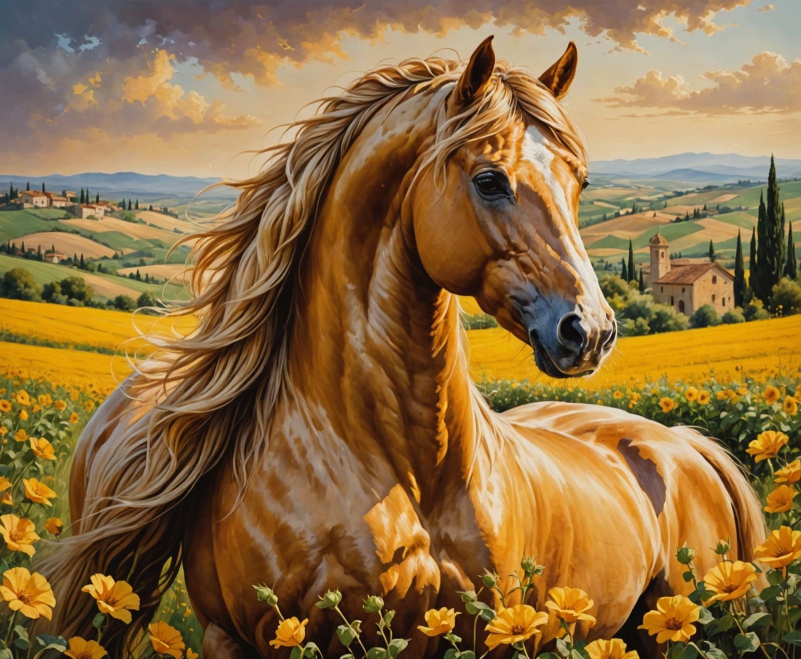 Golden Stallion in Tuscan Sunset