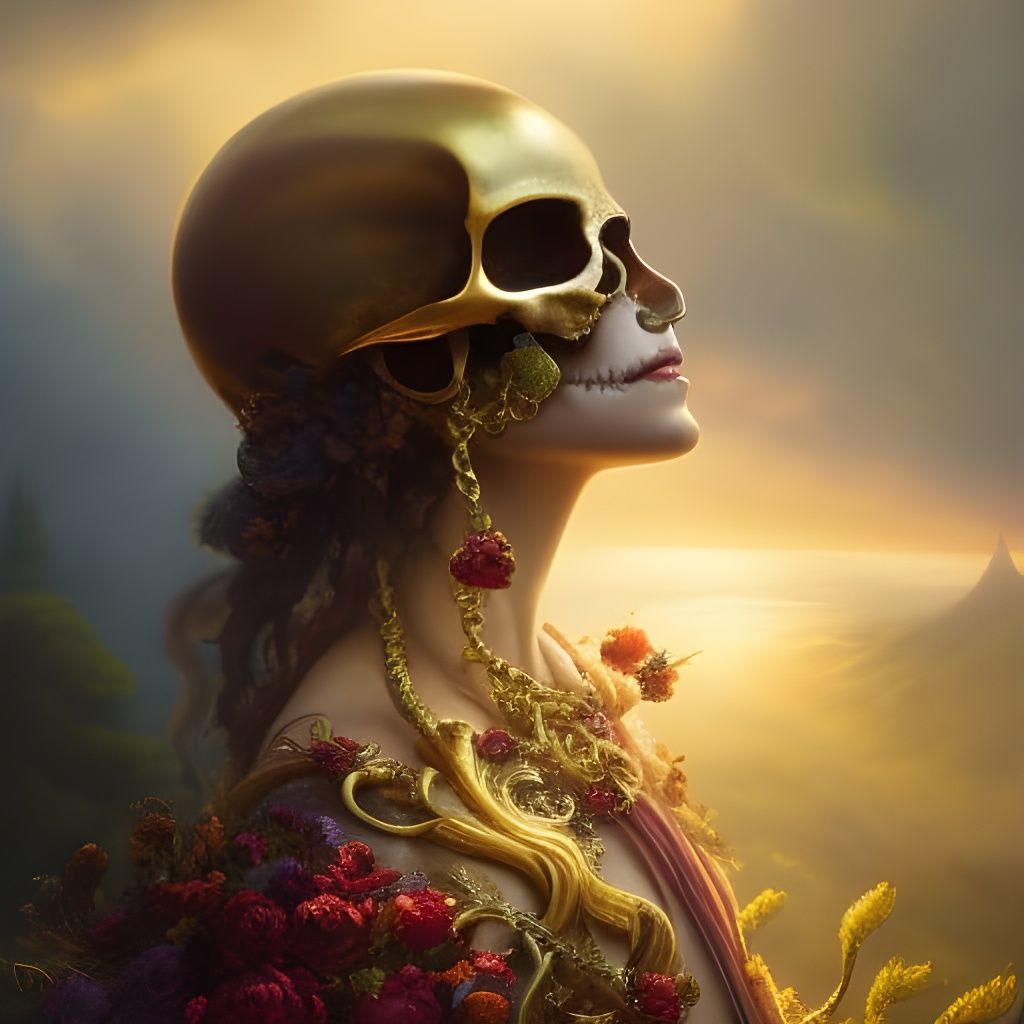 Golden Skull with Jewels as Watercolor Painting