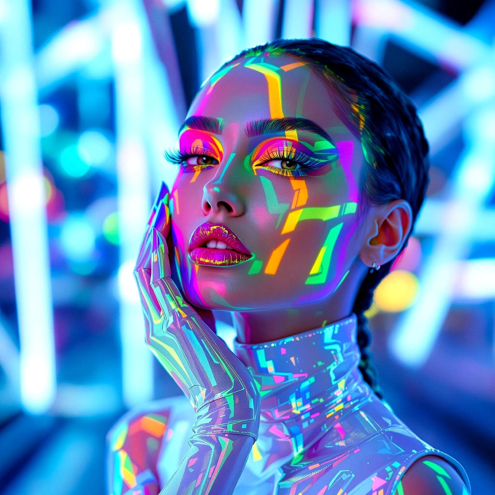 Neon Makeup Portrait in Vogue Style