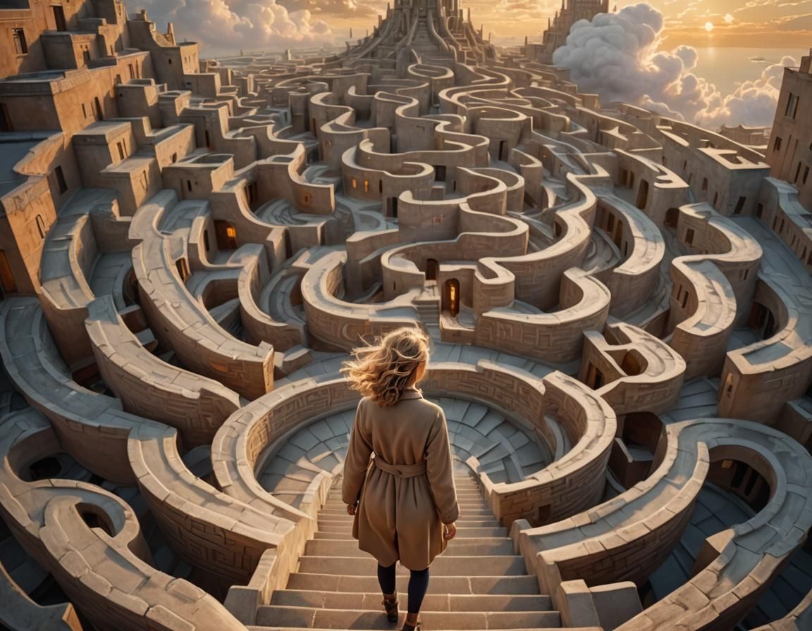 Woman Steps into Infinity: Surrealist Dreamscape