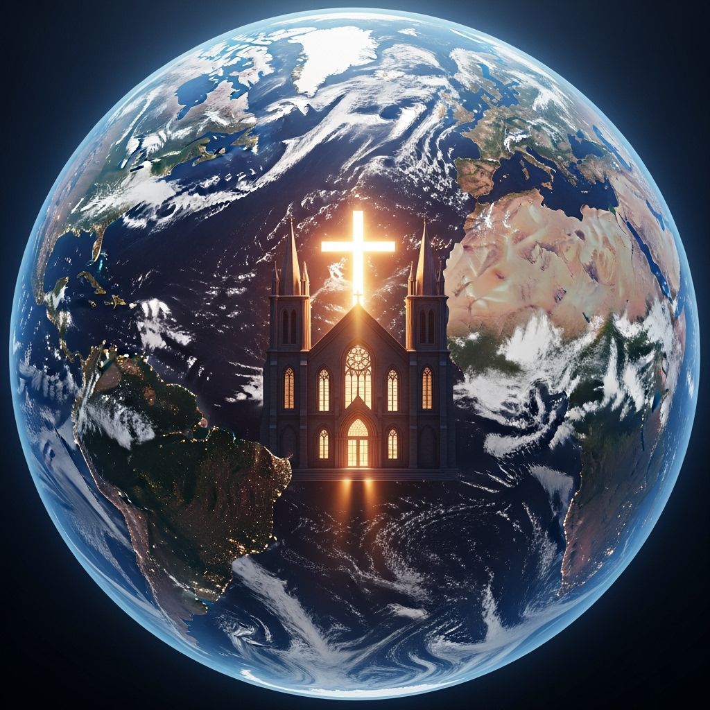 Gothic Church in Glowing Earth Globe