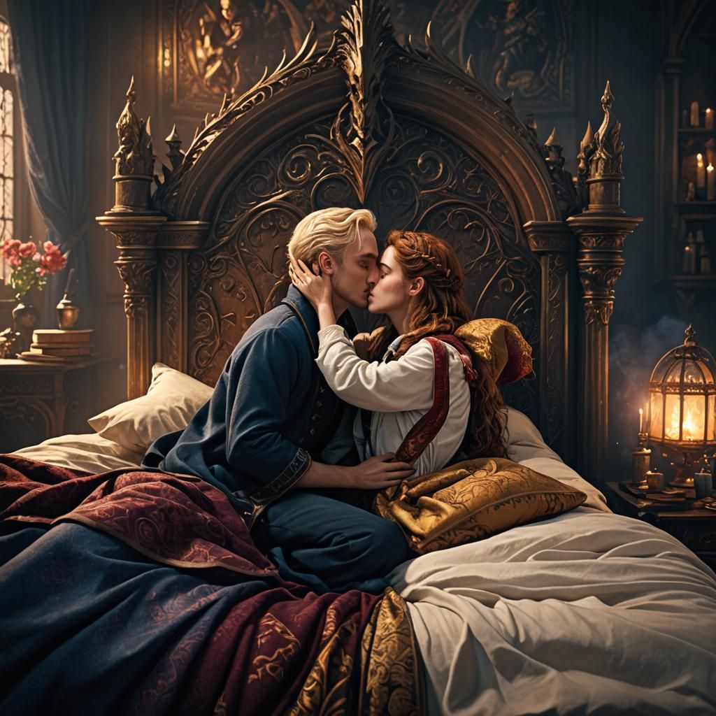 Draco and Hermione Kissing: Detailed Fantasy Art