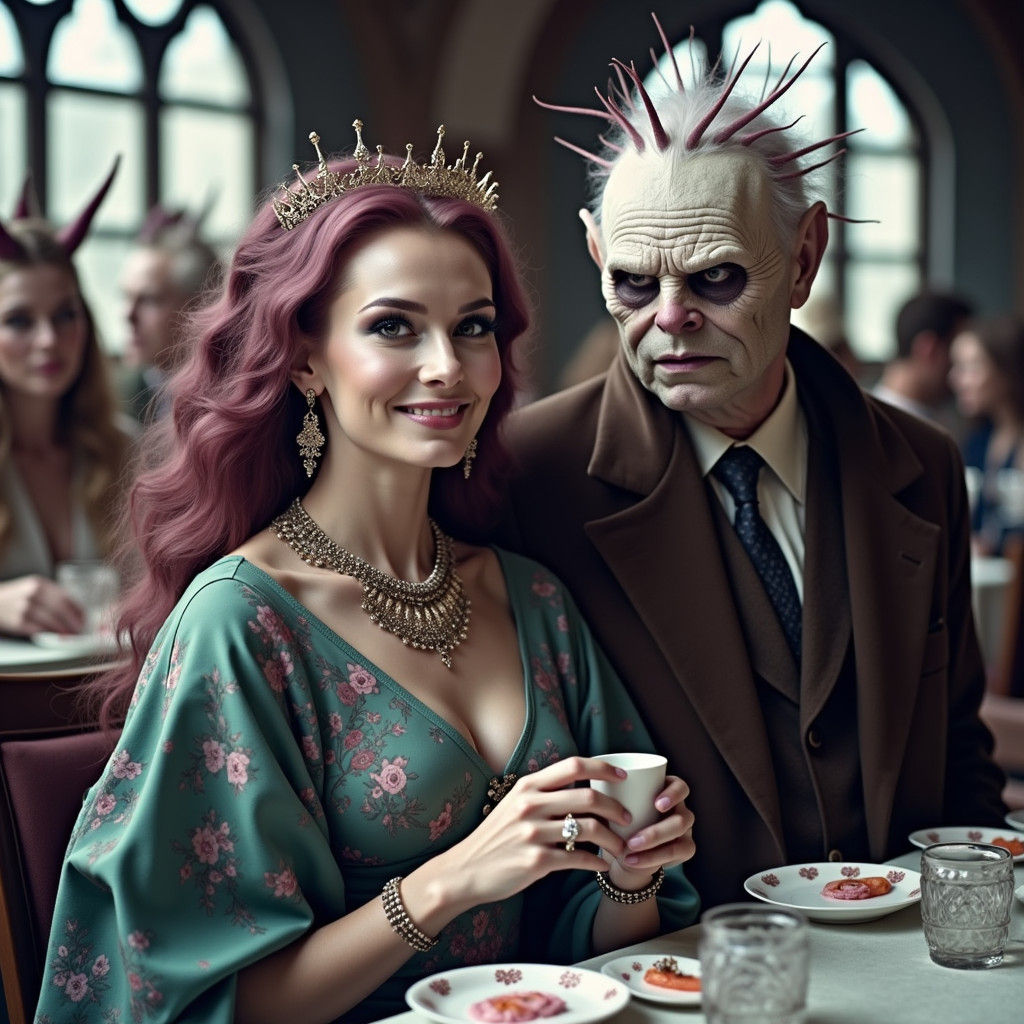 Exotic Alien Celebration in Surreal Restaurant Photo