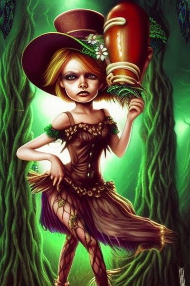 Creepy Beautiful Leprechaun Girl Doll in Comic Book Art