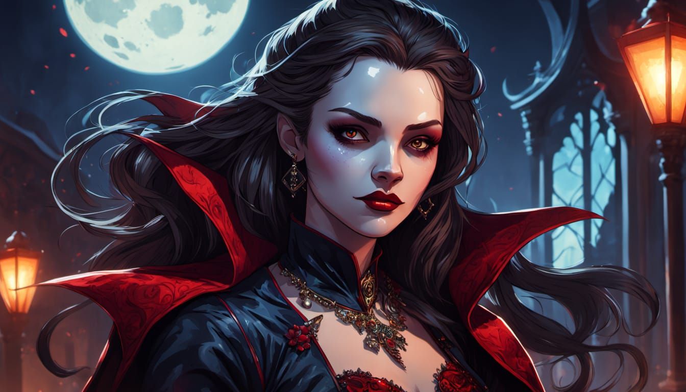 Vampire Woman in Cosplay: Comic Book Art Portrait