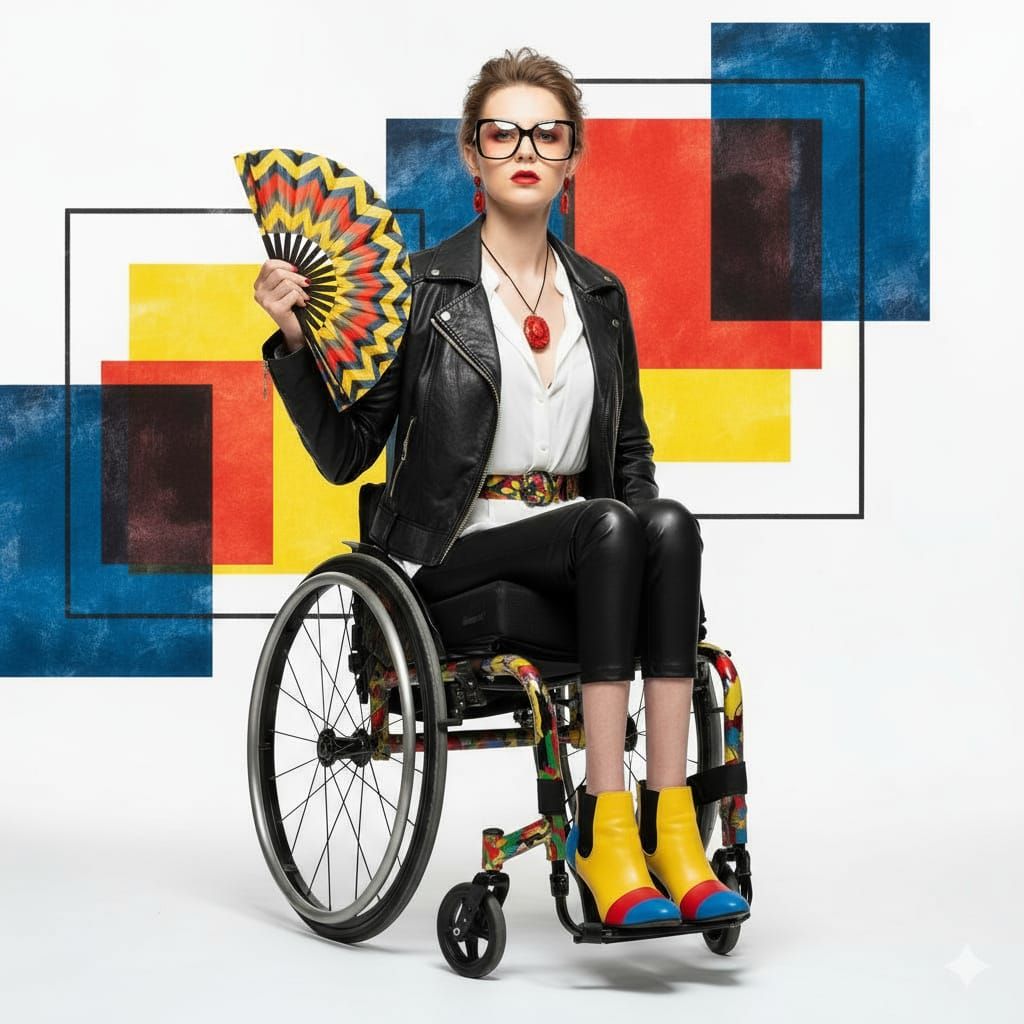 Stylish Paraplegic Woman in Colorful Wheelchair