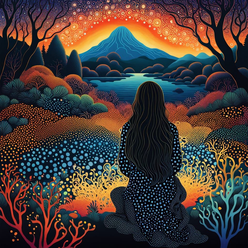 Surreal Sunset Goddess in Whimsical Dreamlike Art