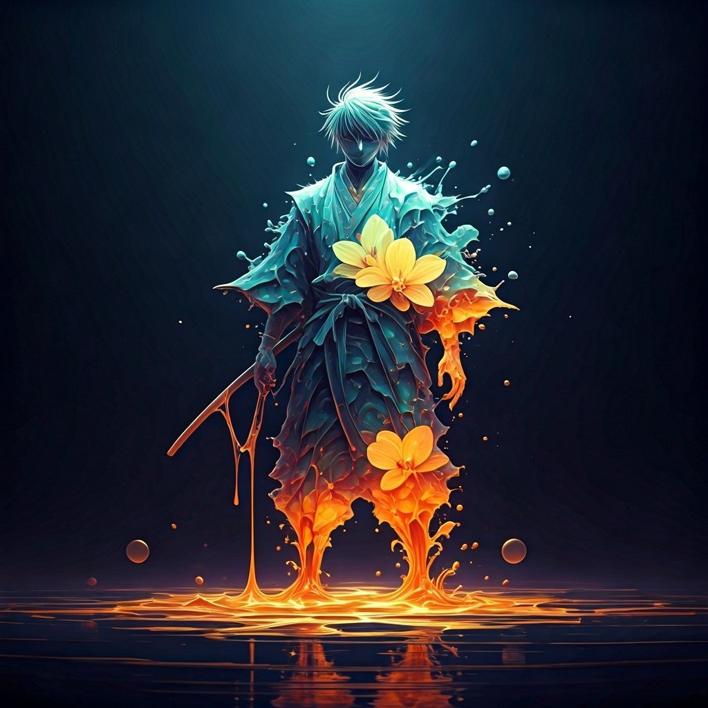 Samurai Dissolving into Ethereal Orchids