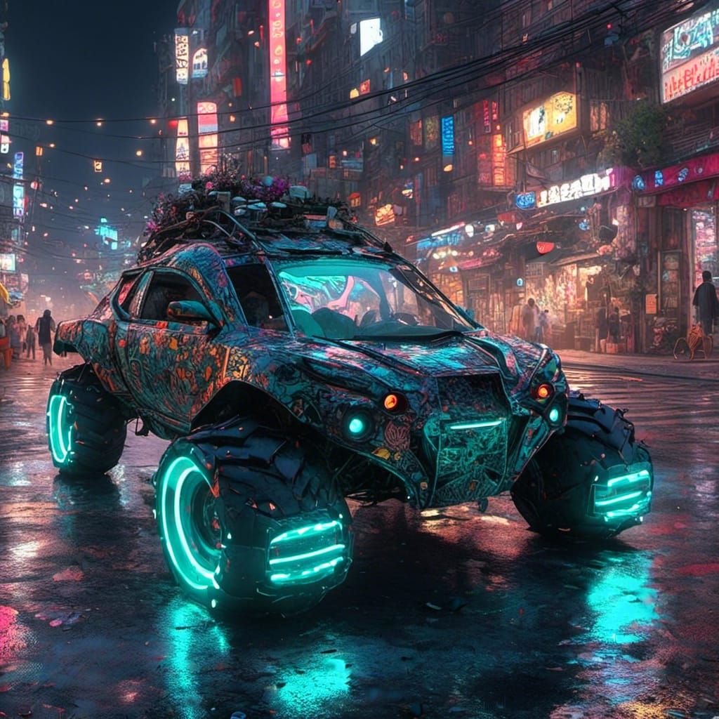 Futuristic Ute Car in Cyberpunk Style