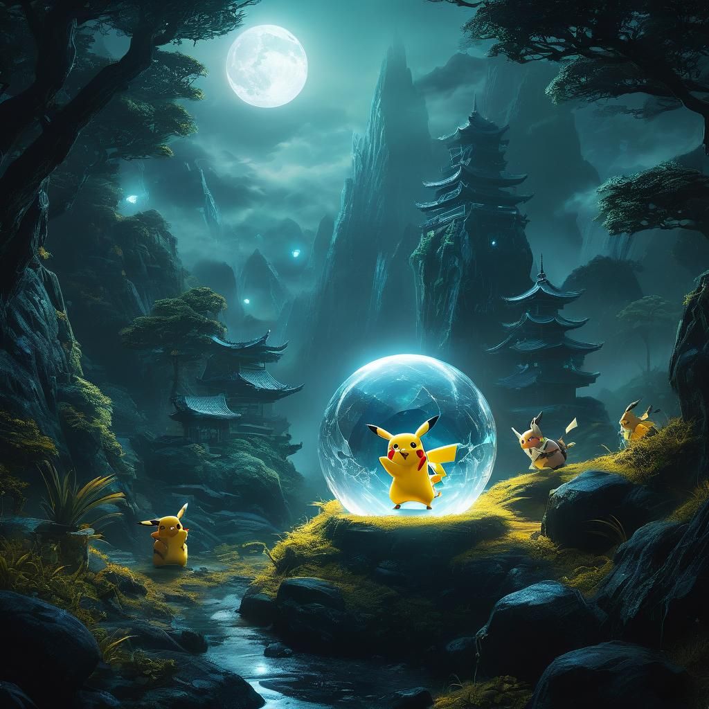 Pikachu Ninjas Stealing Crystal Orb in Fantasy Realm