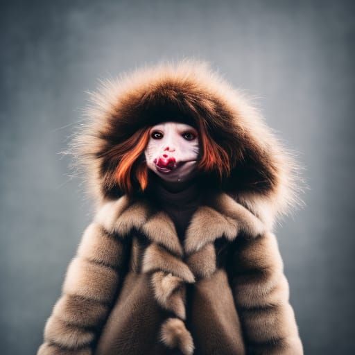 Goblin in a luxurious fur coat