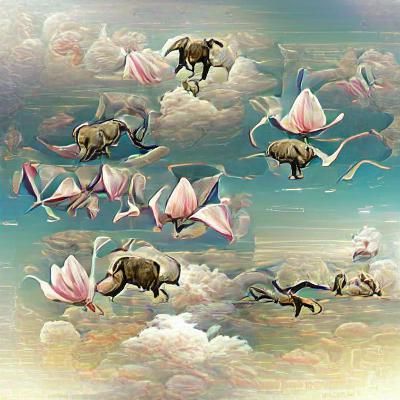 One Hundred Flying Elephants in Blissful Flight