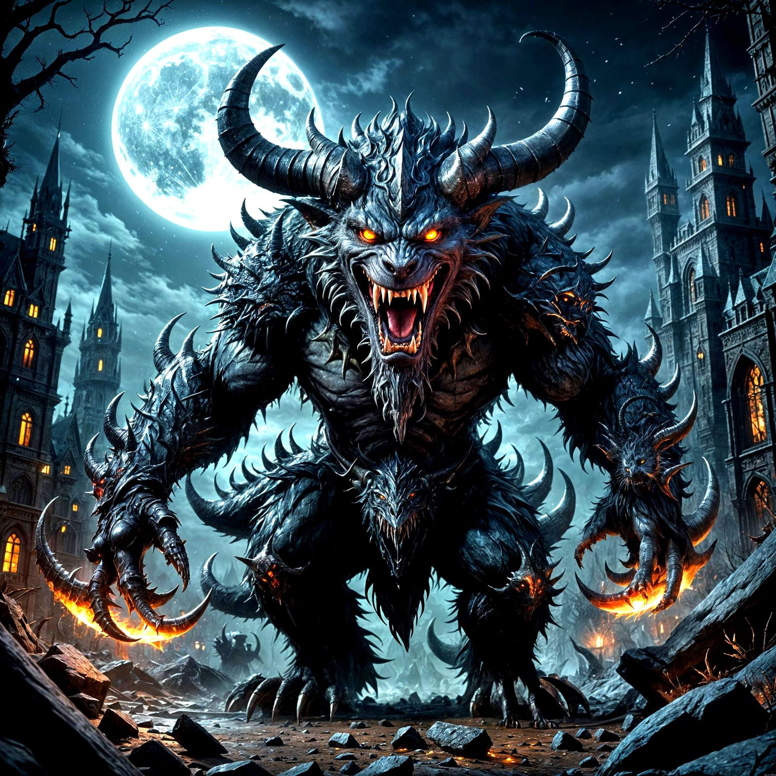 Moonlit Monster Unleashes Terror in a Dark Fantasy Scene