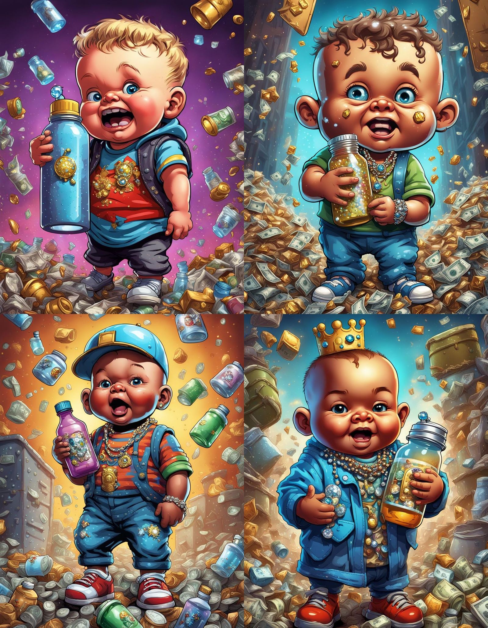 Baby with Bling in Garbage Pail Kids Comic Style