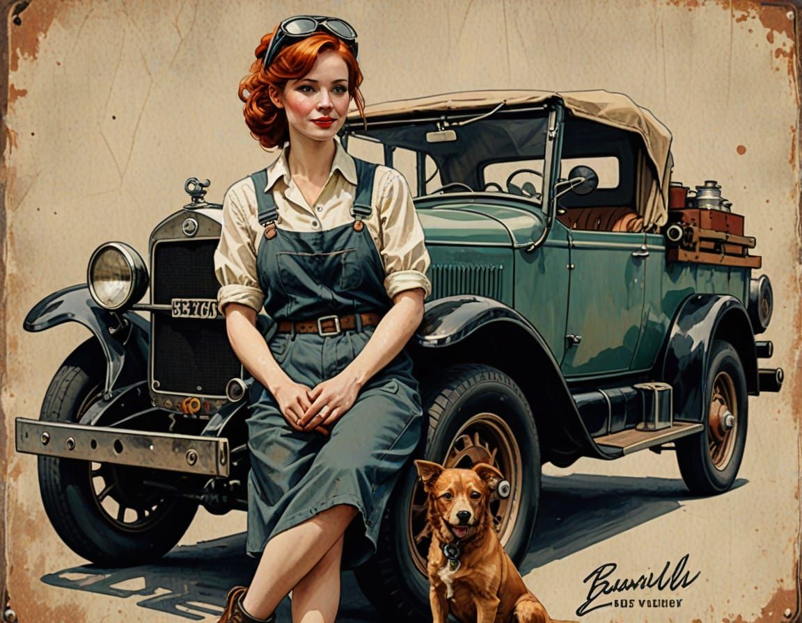 Pin-Up Style Mechanic Woman in 1910s Attire