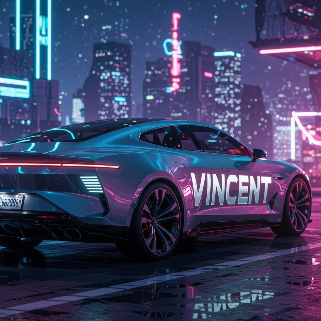 Futuristic Car with 'Vincent' License Plate