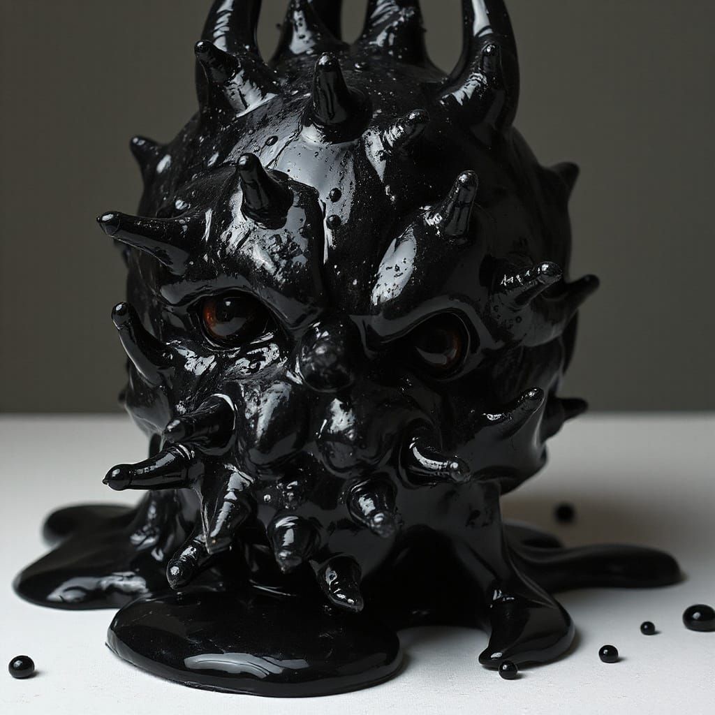 Polished Black Blob with Bubbles and Eyes