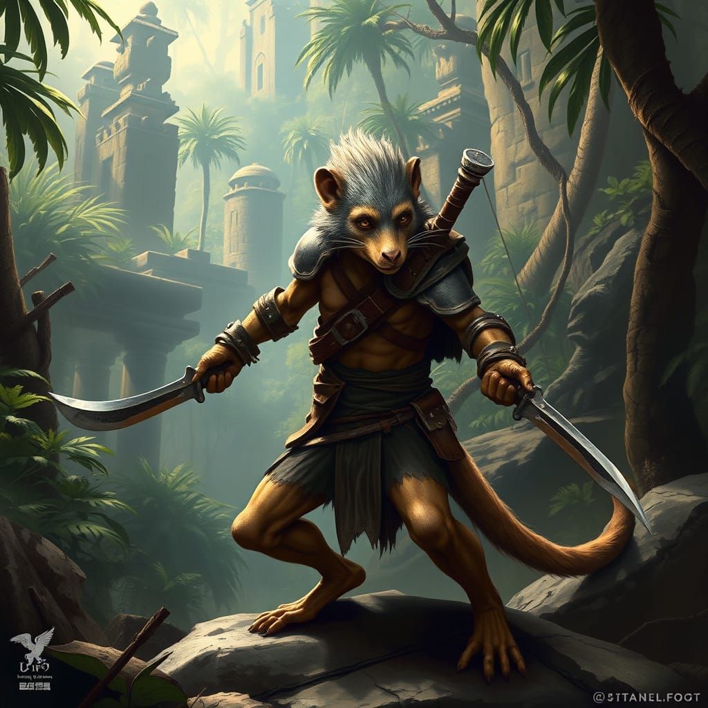 Humanoid Mongoose Warrior in Jungle Ruins
