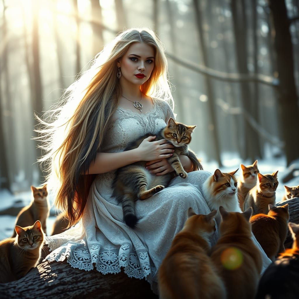 Ethereal Goddess in Snowy Forest, Cinematic Film Still