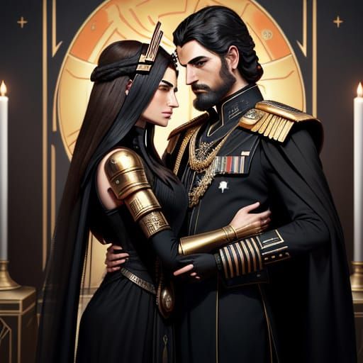 Futuristic Isis and Dionysus Embrace on Space Station