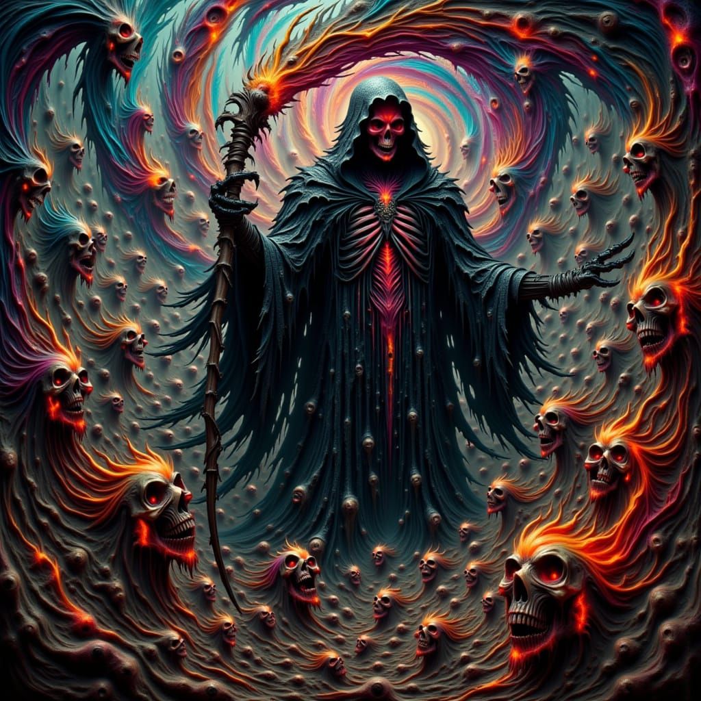 Cyberpunk Grim Reaper Swallows Souls in a Vortex of Melting ...