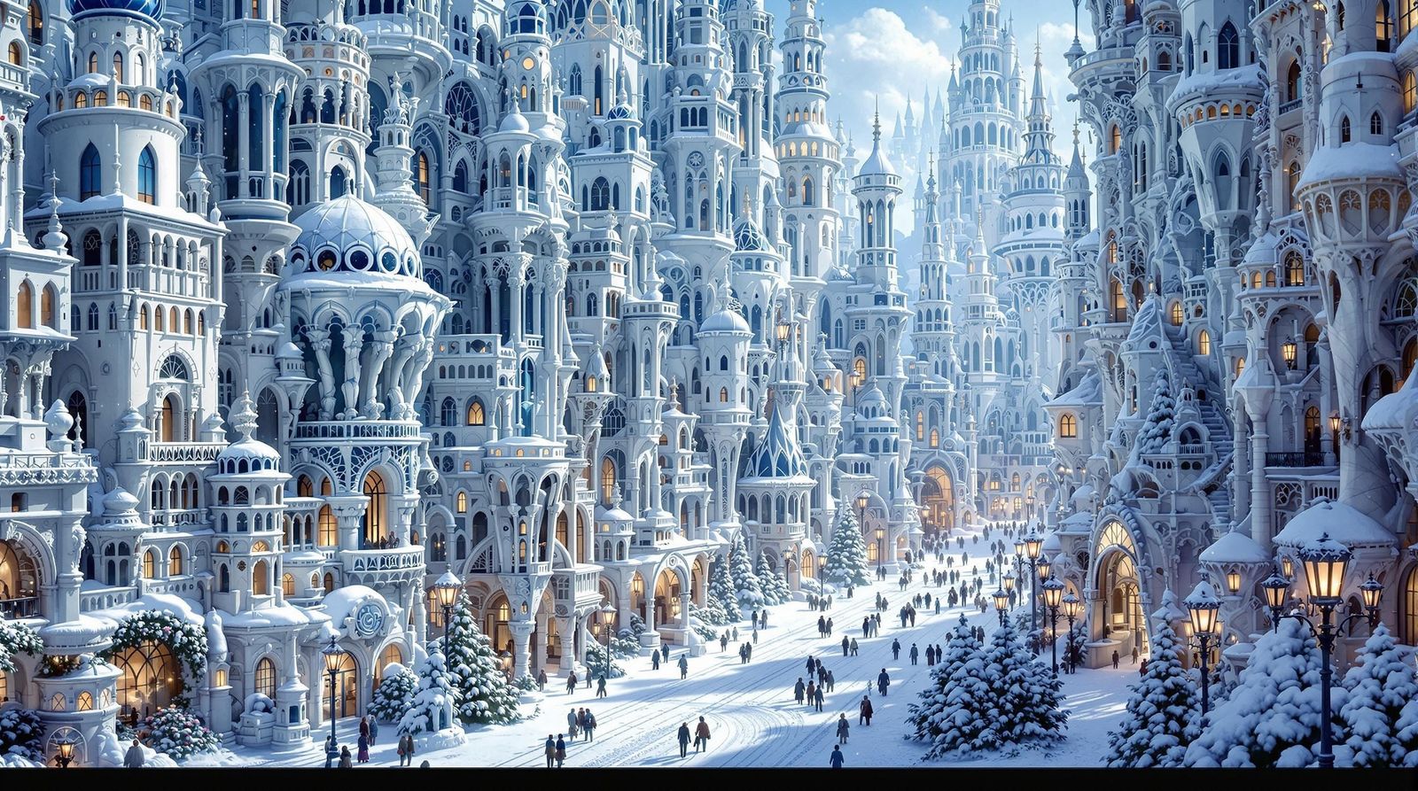 Majestic Fractal Cityscape in Escherian Art Deco Style